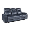 Ezia Power Double Reclining Sofa | Storage Arms | Blue Leather | 84’’ BM338603
