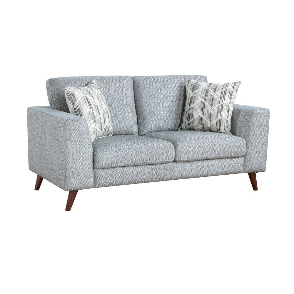 Ricca Loveseat with 2 Pillows | Blue Gray Chenille | Brown Legs | 64’’ BM338605