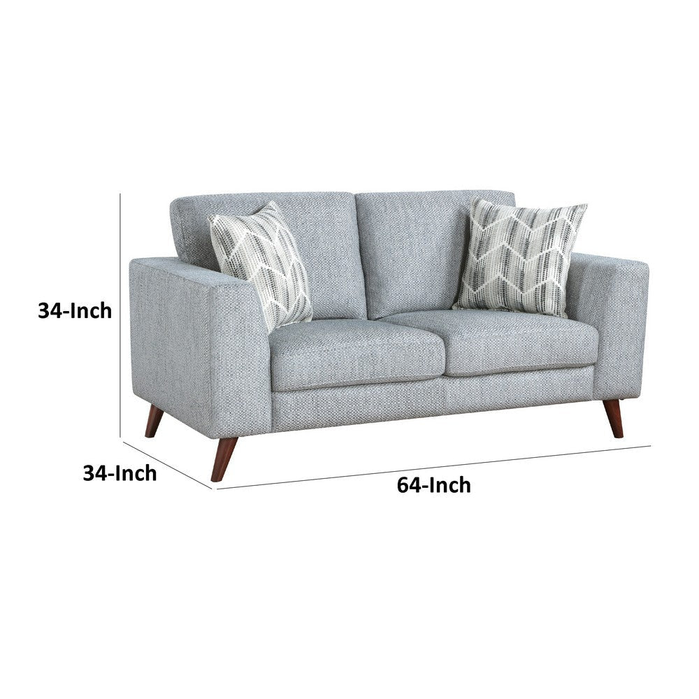 Ricca Loveseat with 2 Pillows | Blue Gray Chenille | Brown Legs | 64’’ BM338605
