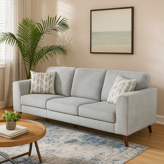 Ricca Sofa with 2 Pillows | Blue Gray Chenille | Brown Legs | 87"