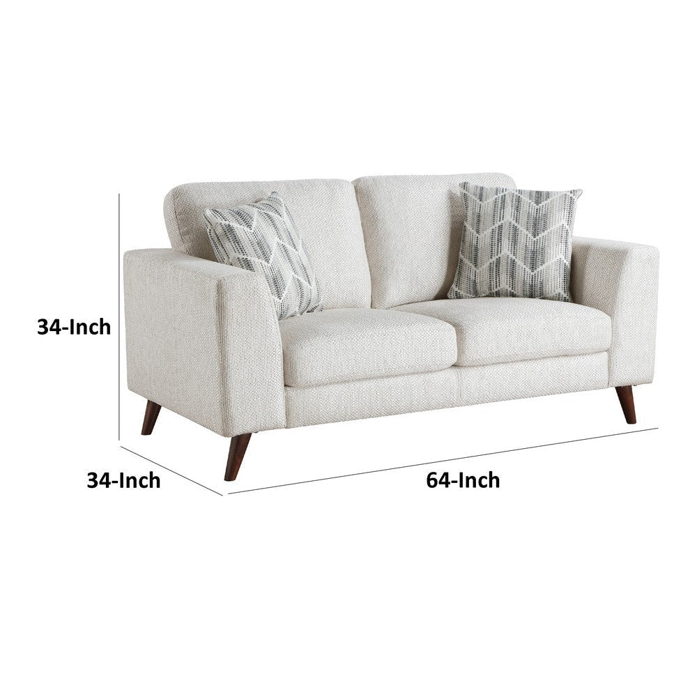 Ricca Loveseat with 2 Pillows | Cloud White Chenille | Wood | 64’’ BM338608