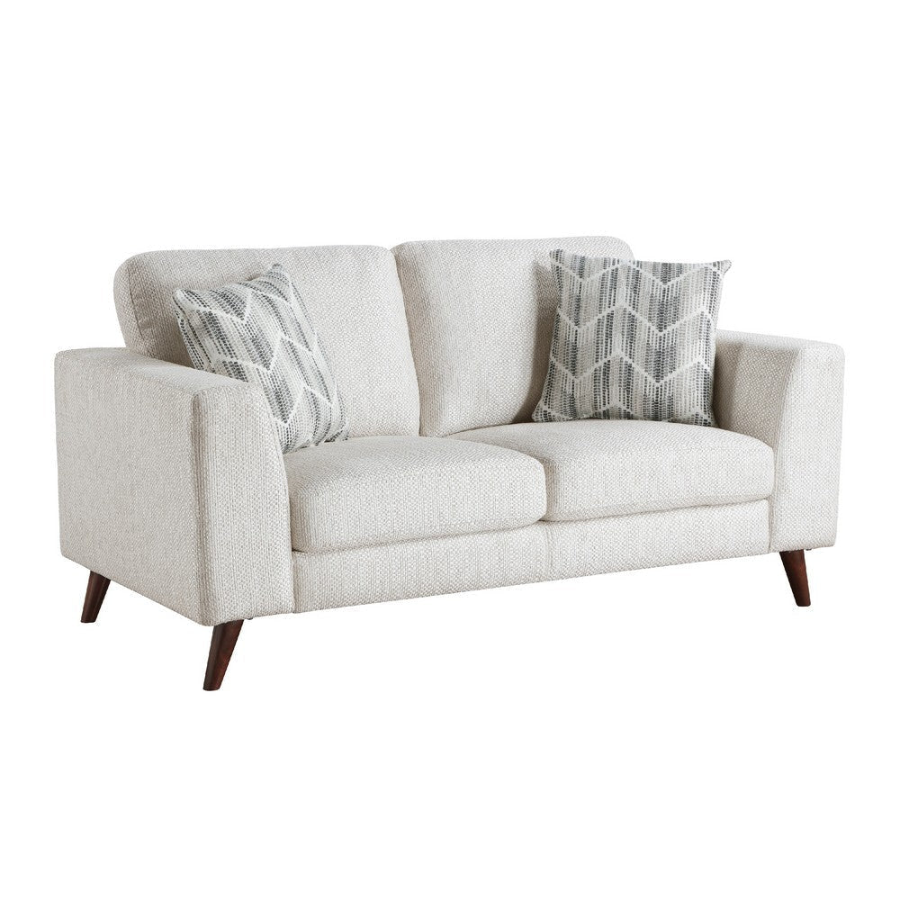 Ricca Loveseat with 2 Pillows | Cloud White Chenille | Wood | 64’’ BM338608