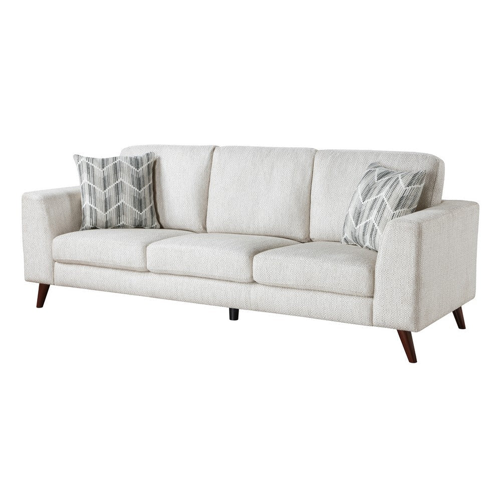Ricca Sofa with 2 Pillows | Cloud White Chenille | Brown Legs | 87’’ BM338609