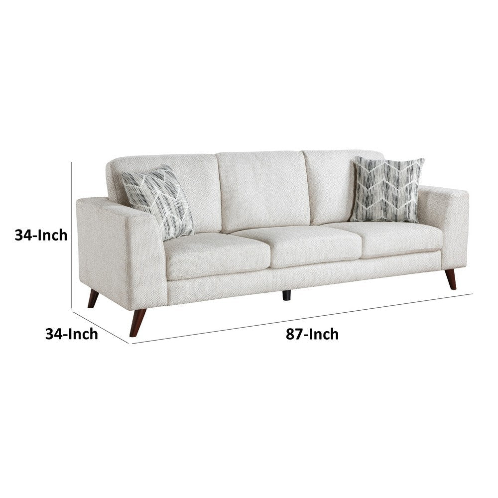 Ricca Sofa with 2 Pillows | Cloud White Chenille | Brown Legs | 87’’ BM338609