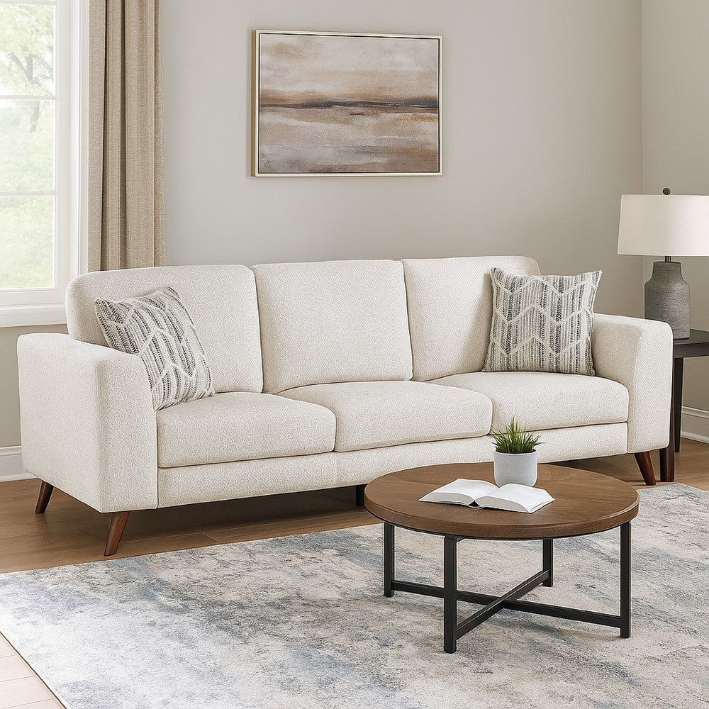 Ricca Sofa with 2 Pillows | Cloud White Chenille | Brown Legs | 87"