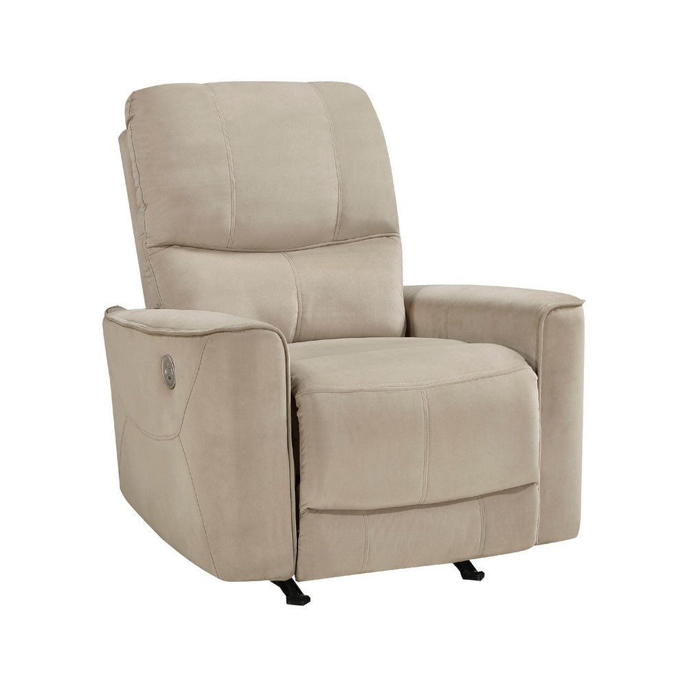 Erten Power Rocker Recliner Chair | Light Brown Velvet | Solid Wood BM338610