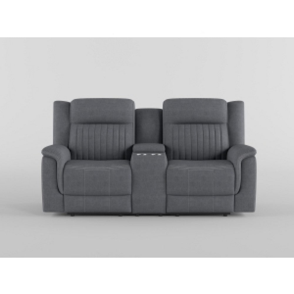 Lenny Manual Reclining Loveseat | Cup Holders | Gray Microfiber | 75’’ BM338614