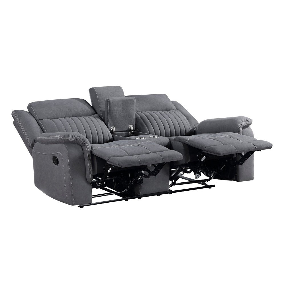 Lenny Manual Reclining Loveseat | Cup Holders | Gray Microfiber | 75’’ BM338614