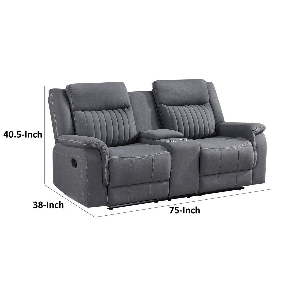 Lenny Manual Reclining Loveseat | Cup Holders | Gray Microfiber | 75’’ BM338614