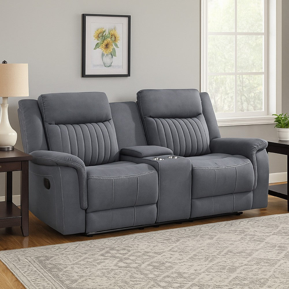 Lenny Manual Reclining Loveseat | Cup Holders | Gray Microfiber | 75’’ BM338614