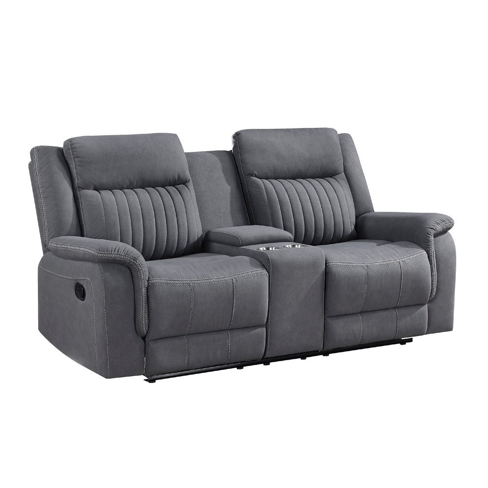 Lenny Manual Reclining Loveseat | Cup Holders | Gray Microfiber | 75’’ BM338614
