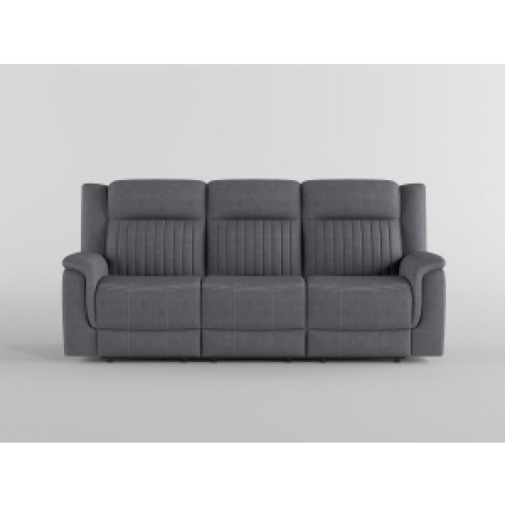 Lenny Manual Double Reclining Sofa | Gray Microfiber | Foam | 86’’ BM338615