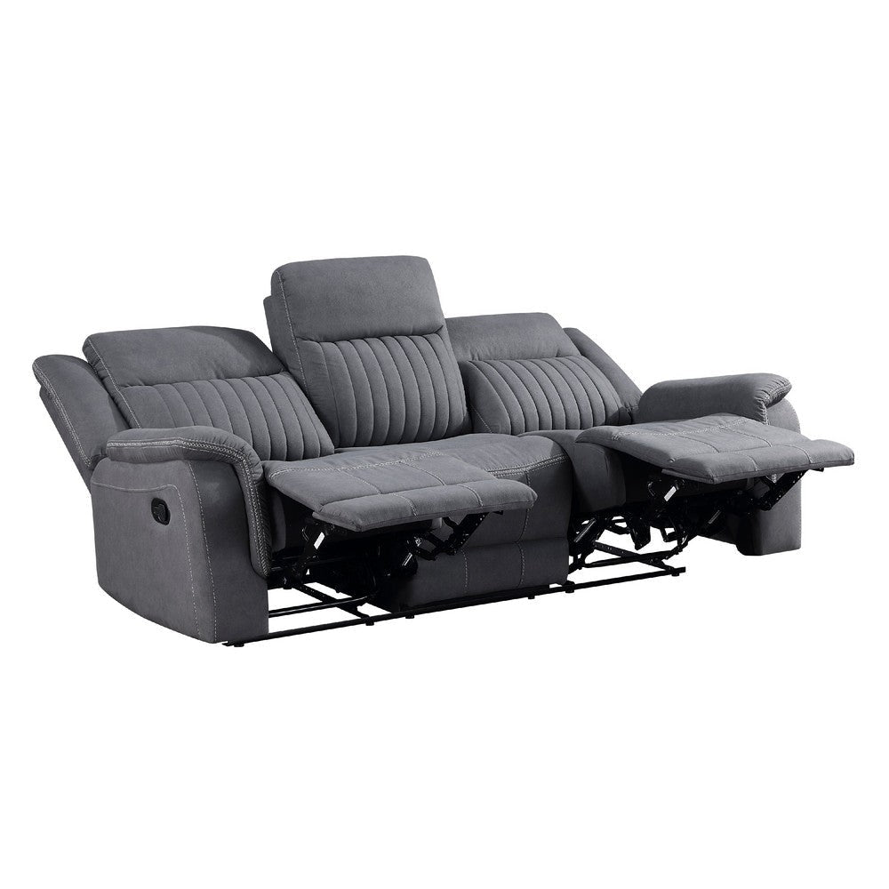 Lenny Manual Double Reclining Sofa | Gray Microfiber | Foam | 86’’ BM338615