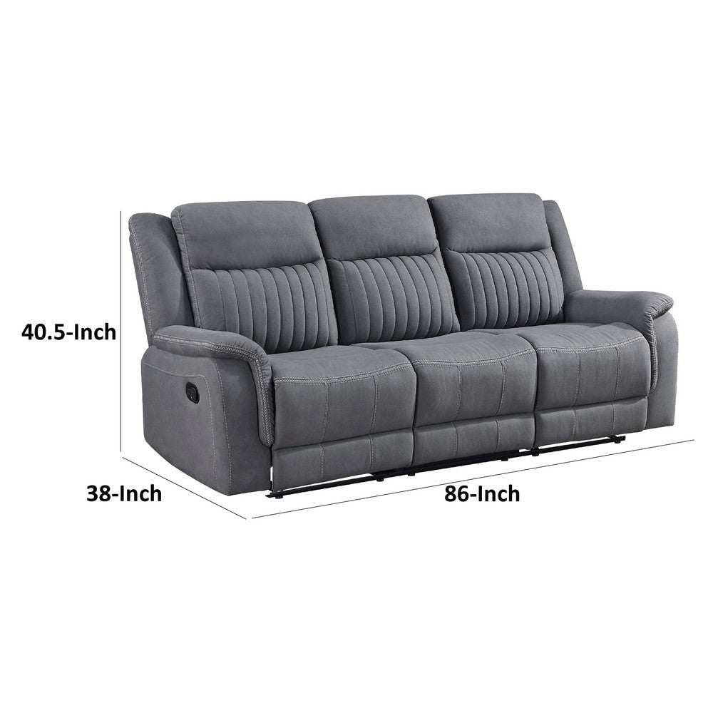 Lenny Manual Double Reclining Sofa | Gray Microfiber | Foam | 86’’ BM338615