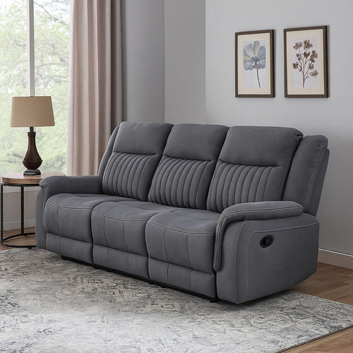 Lenny Manual Double Reclining Sofa | Gray Microfiber | Foam | 86"