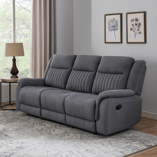 Lenny Manual Double Reclining Sofa | Gray Microfiber | Foam | 86"