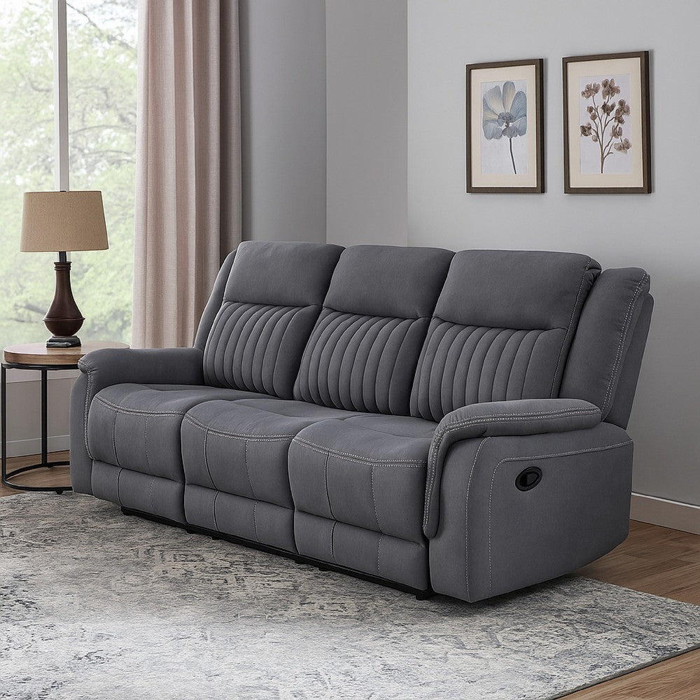 Lenny Manual Double Reclining Sofa | Gray Microfiber | Foam | 86"