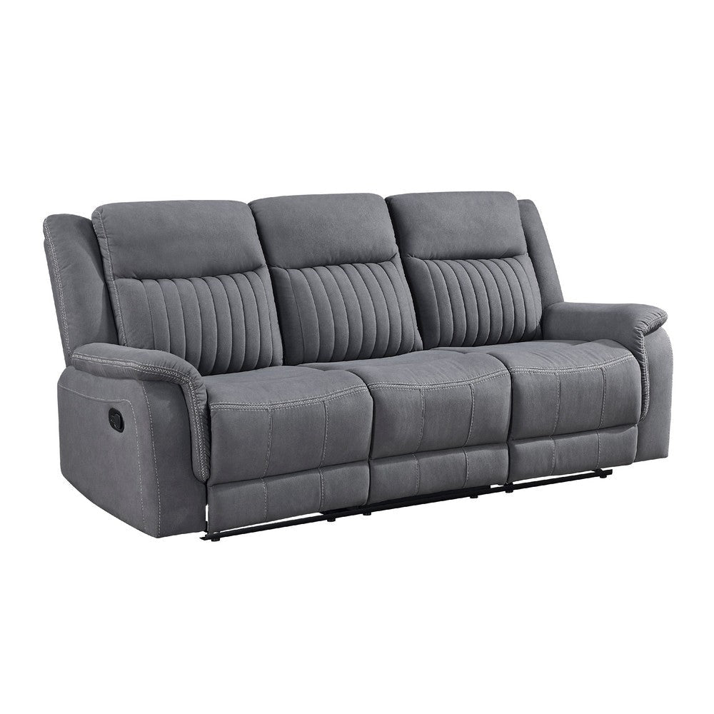 Lenny Manual Double Reclining Sofa | Gray Microfiber | Foam | 86’’ BM338615