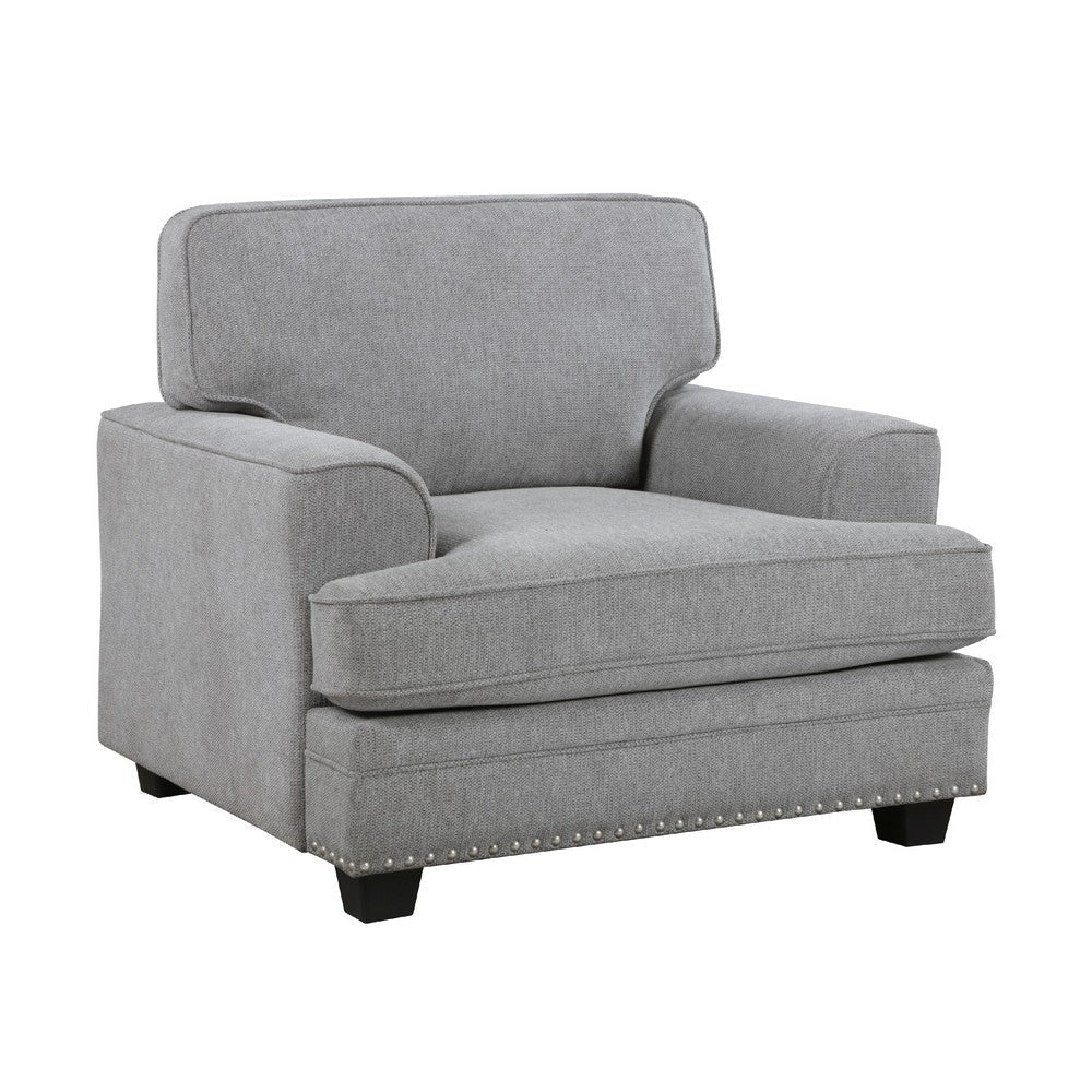 Brady Accent Armchair | Gray Chenille | Nailhead Trim | Black Legs