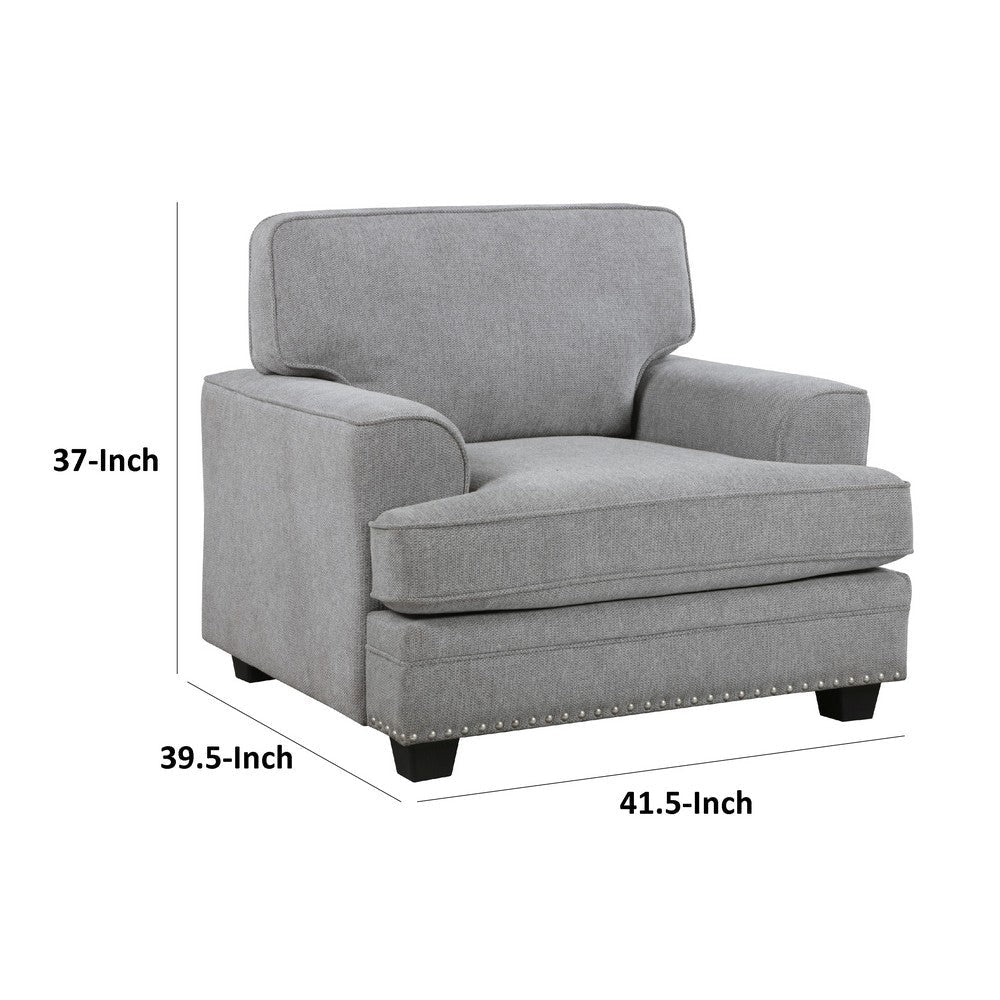 Brady Accent Armchair | Gray Chenille | Nailhead Trim | Black Legs BM338616