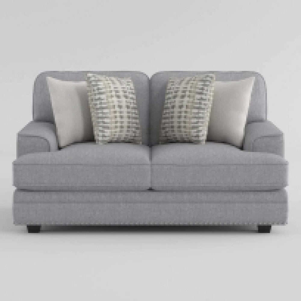 Brady Loveseat with 4 Pillows | Gray Chenille | Nailhead Trim | 66’’ BM338617