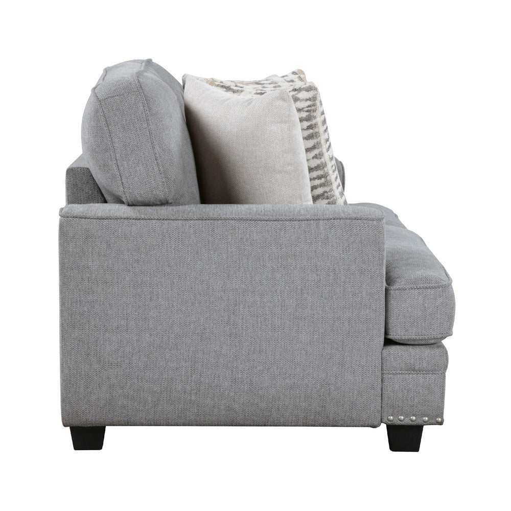 Brady Loveseat with 4 Pillows | Gray Chenille | Nailhead Trim | 66’’ BM338617