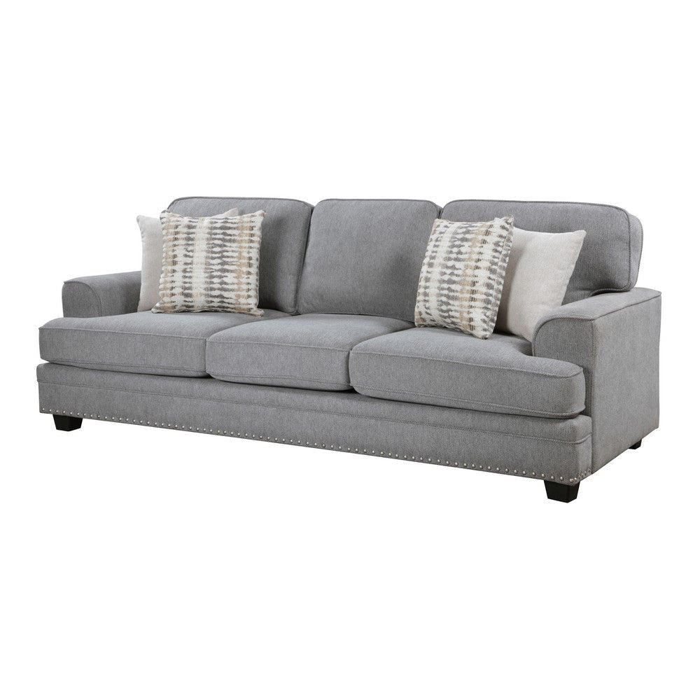 Brady Sofa with 4 Pillows | Gray Chenille | Nailhead Trim | 92’’ BM338618