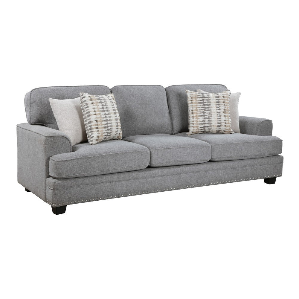 Brady Sofa with 4 Pillows | Gray Chenille | Nailhead Trim | 92’’ BM338618