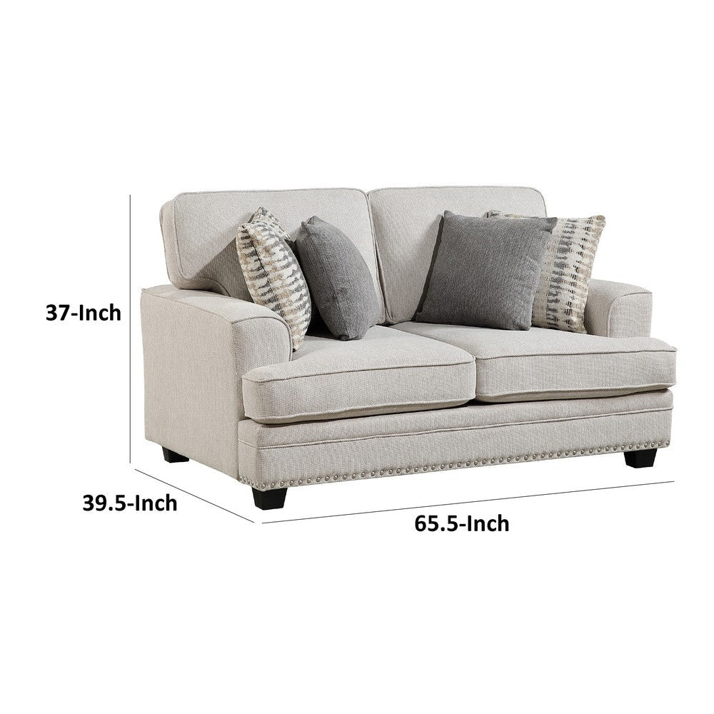 Brady Loveseat with 4 Pillows | Sand Brown Chenille | Nailhead | 66’’ BM338620