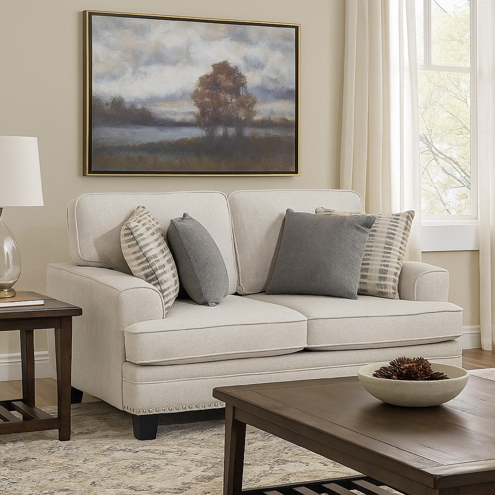Brady Loveseat with 4 Pillows | Sand Brown Chenille | Nailhead | 66"