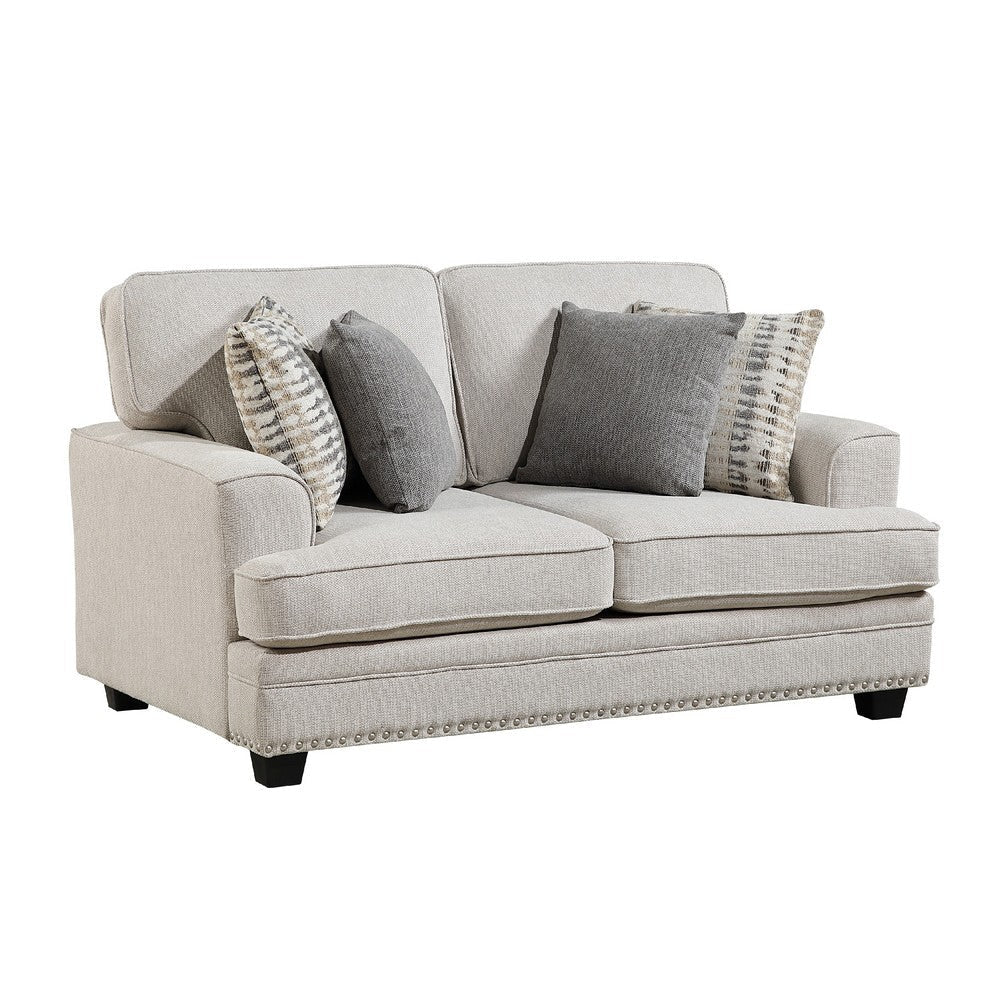 Brady Loveseat with 4 Pillows | Sand Brown Chenille | Nailhead | 66’’ BM338620