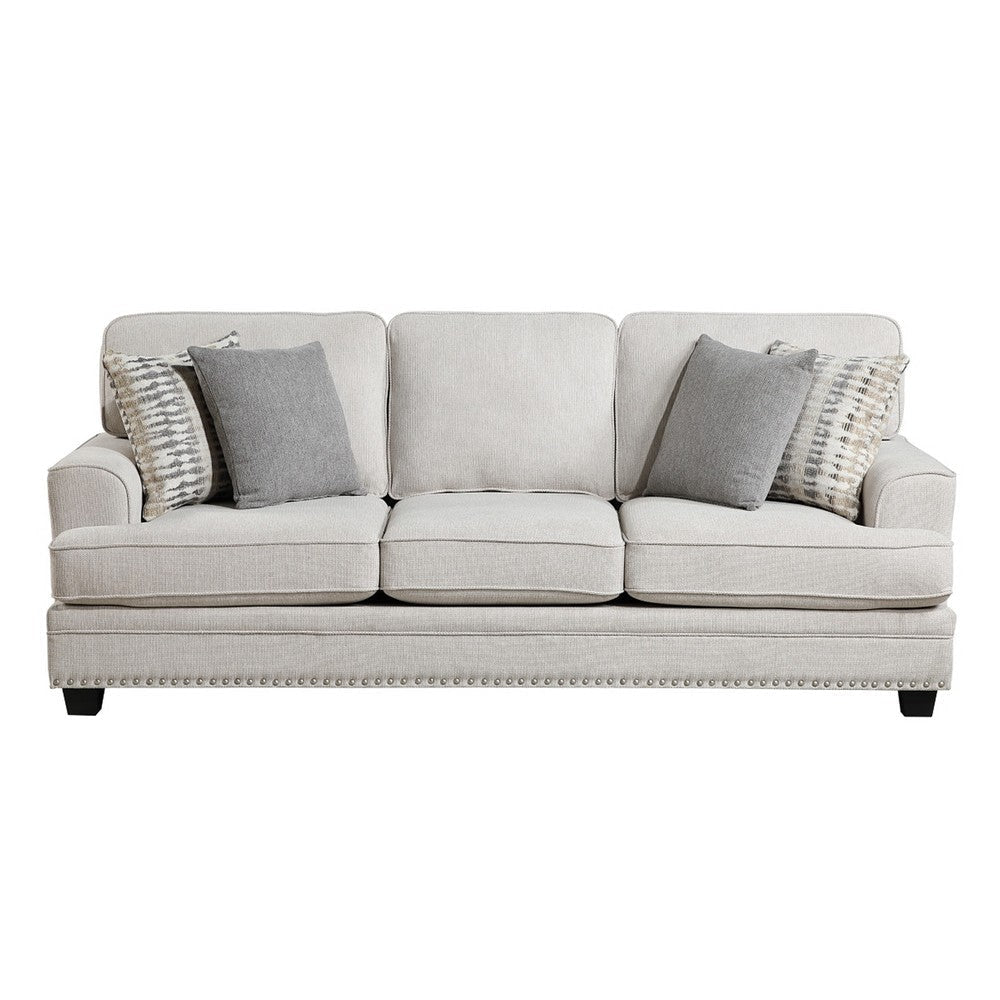 Brady Sofa with 4 Pillows | Sand Brown Chenille | Nailhead Trim | 92’’ BM338621