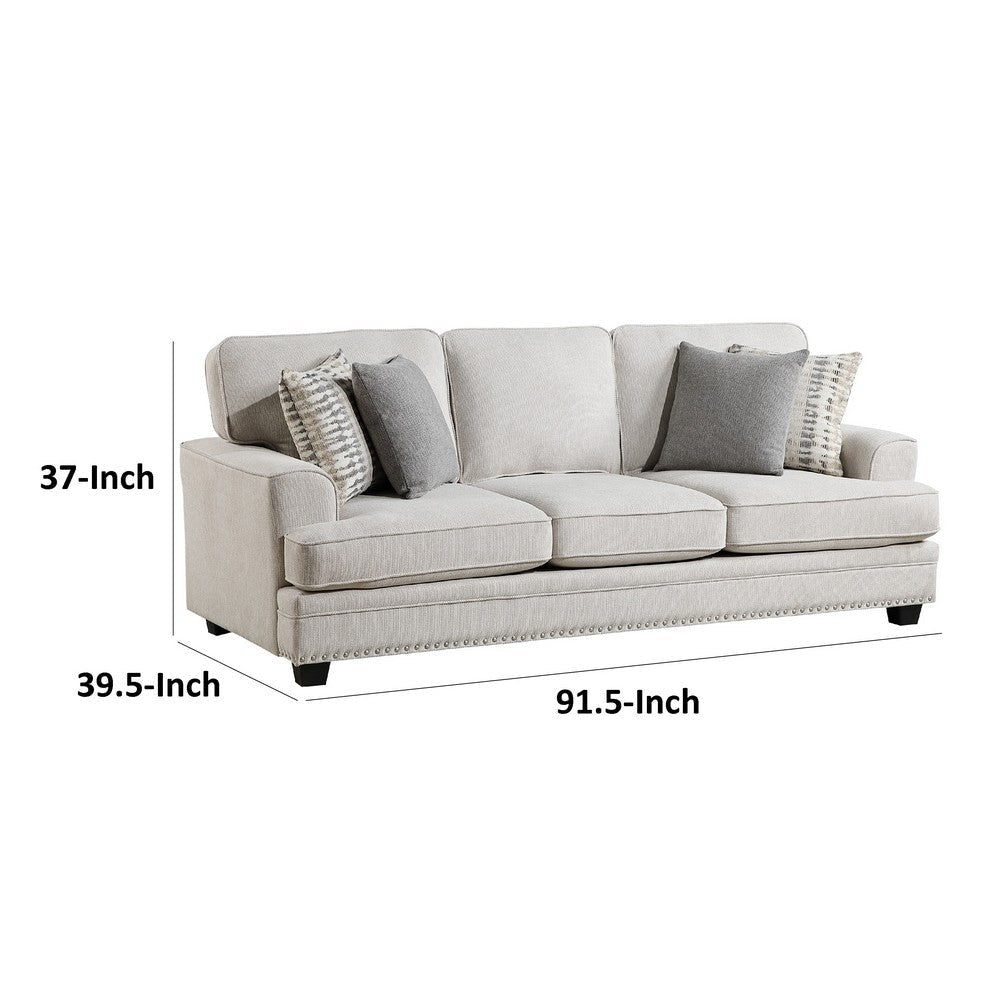 Brady Sofa with 4 Pillows | Sand Brown Chenille | Nailhead Trim | 92’’ BM338621