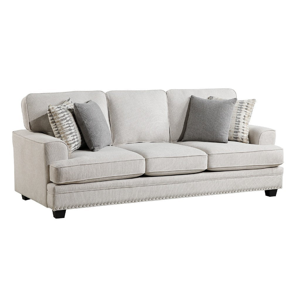 Brady Sofa with 4 Pillows | Sand Brown Chenille | Nailhead Trim | 92’’ BM338621