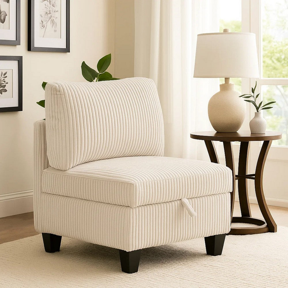 Ellene Modular Armless Chair With Storage | Soft Beige Corduroy