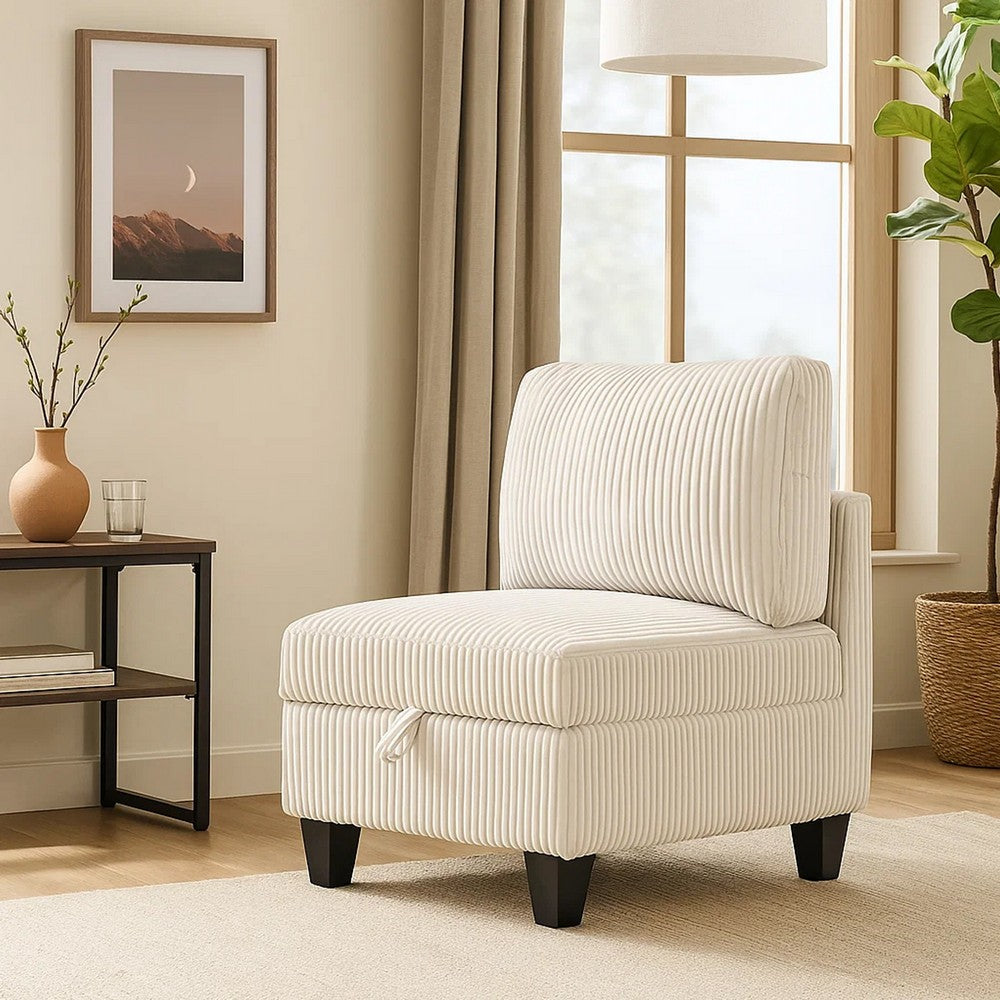 Ellene Modular Armless Chair With Storage | Soft Beige Corduroy