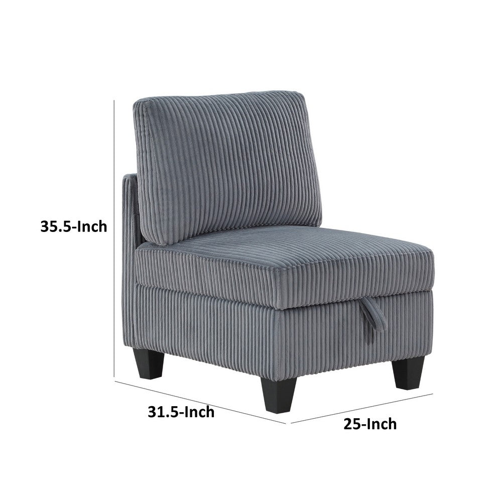 Ellene Modular Armless Chair With Storage | Soft Gray Corduroy