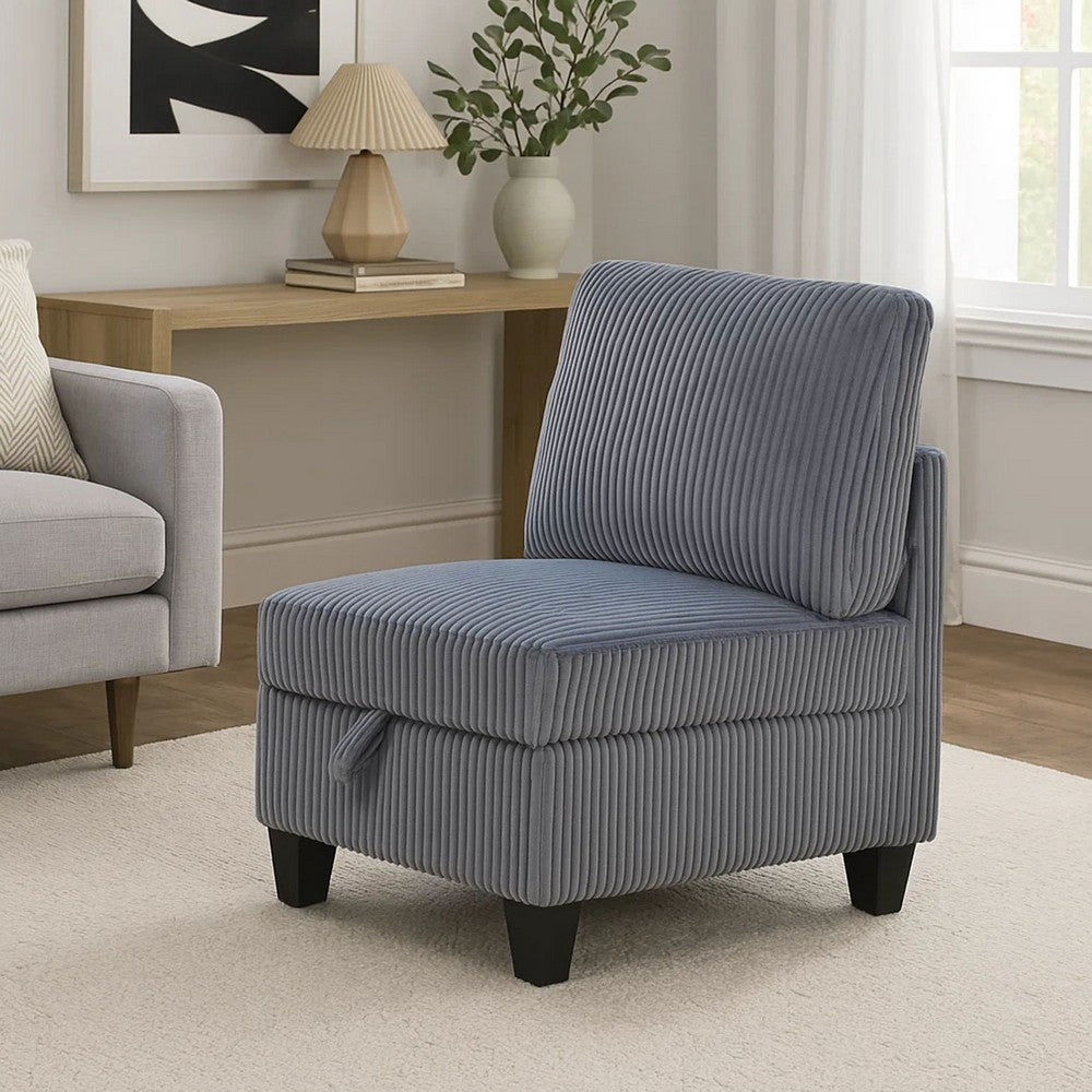 Ellene Modular Armless Chair With Storage | Soft Gray Corduroy