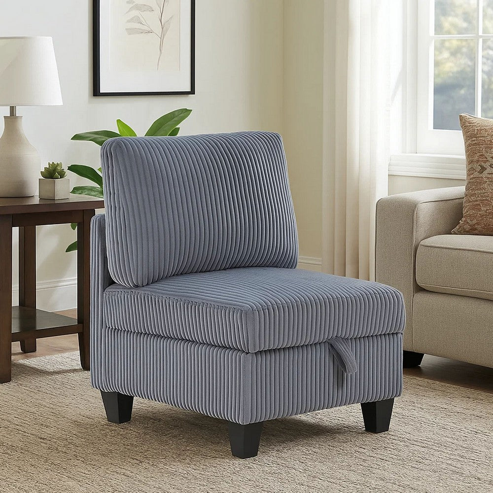 Ellene Modular Armless Chair With Storage | Soft Gray Corduroy
