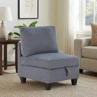 Ellene Modular Armless Chair With Storage | Soft Gray Corduroy