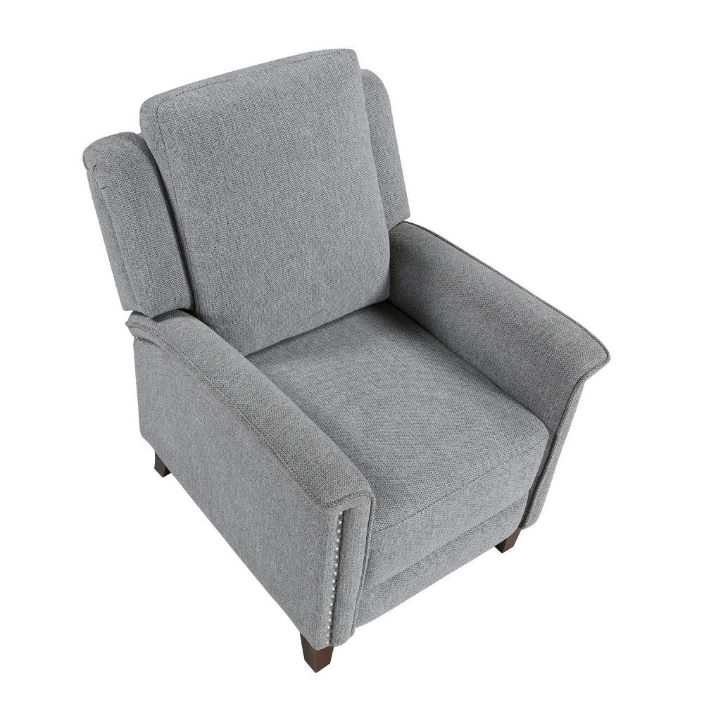 Push Back Recliner Chair | Gray Chenille | Nailhead Trim | Dark Brown BM338624