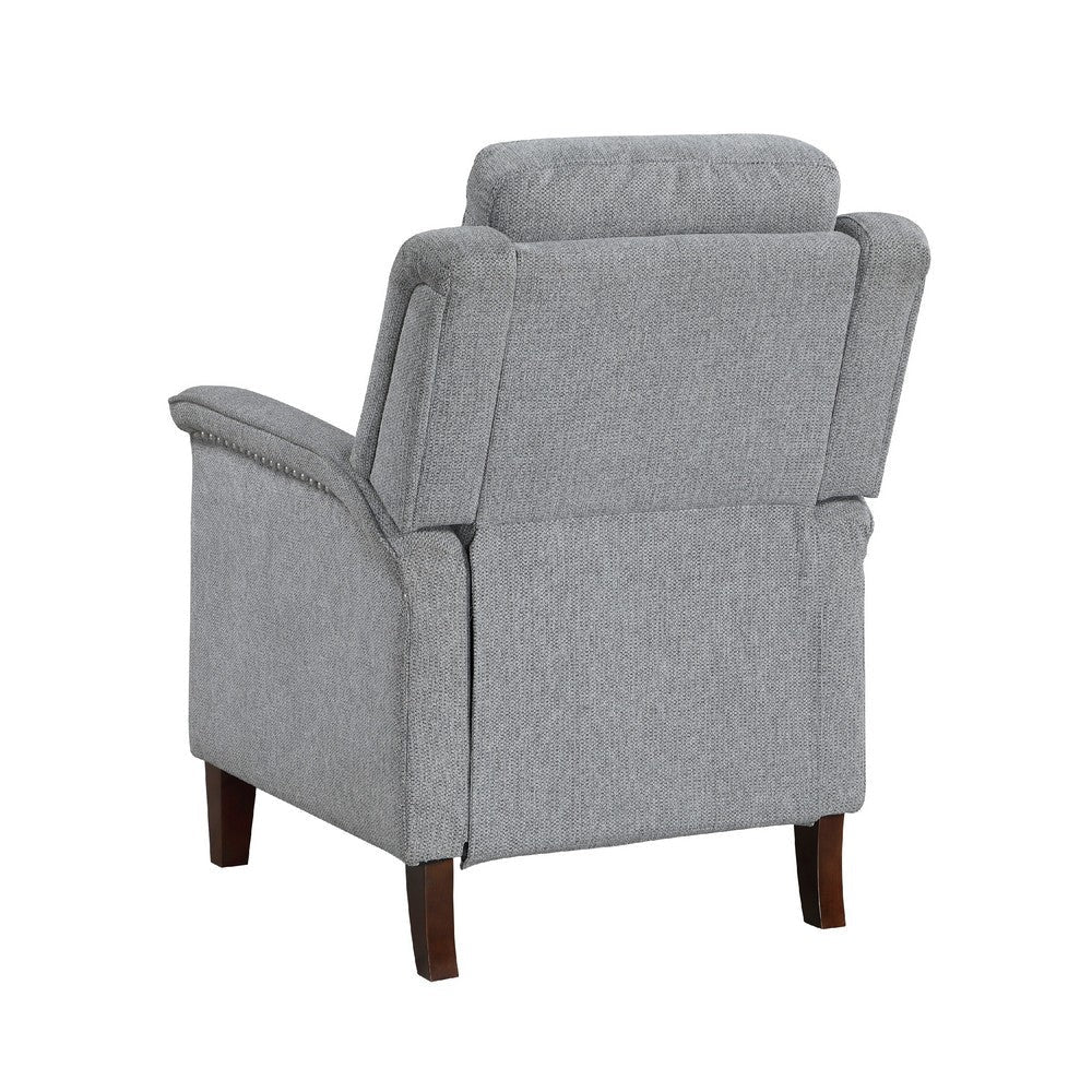 Push Back Recliner Chair | Gray Chenille | Nailhead Trim | Dark Brown BM338624