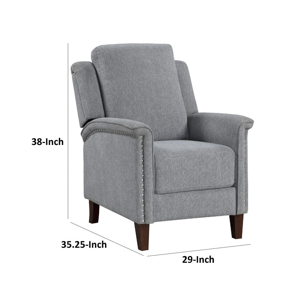 Push Back Recliner Chair | Gray Chenille | Nailhead Trim | Dark Brown BM338624