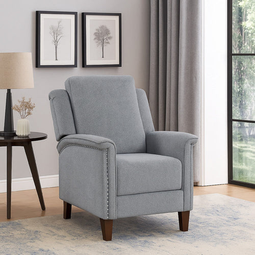 Push Back Recliner Chair | Gray Chenille | Nailhead Trim | Dark Brown BM338624