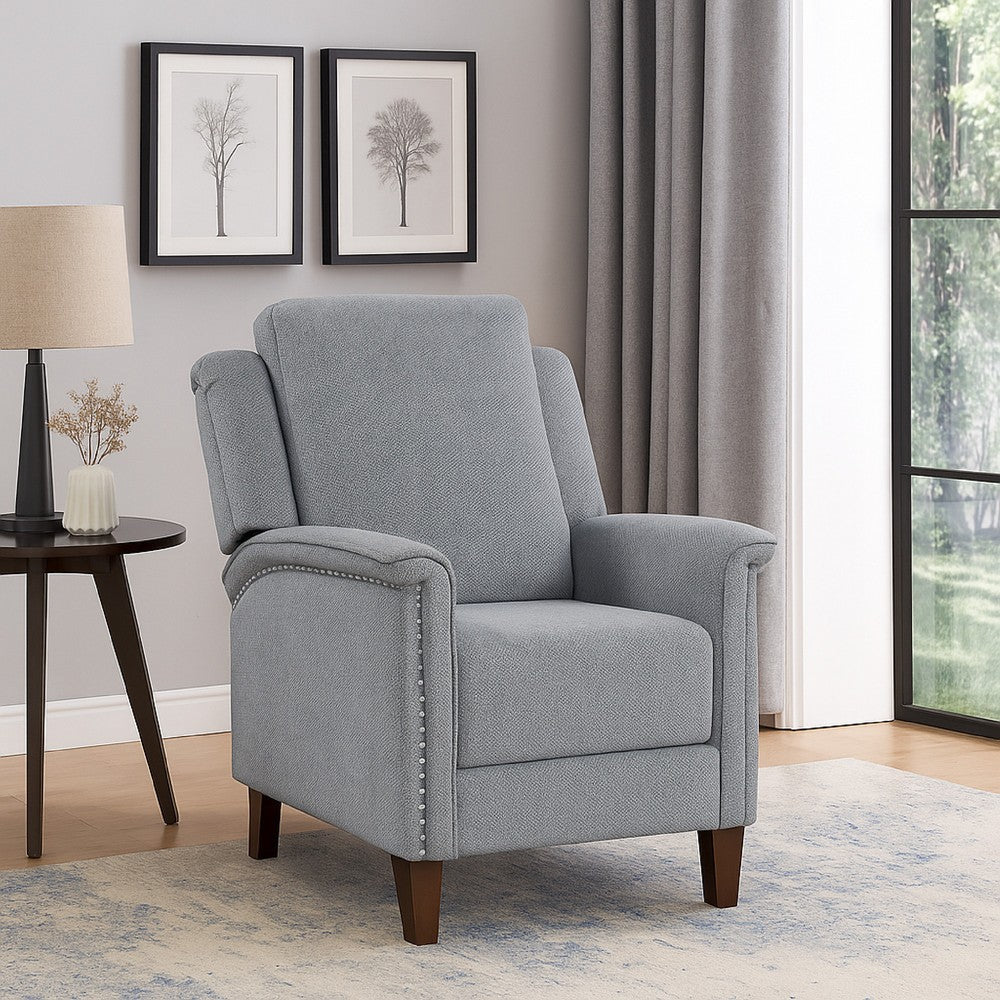 Push Back Recliner Chair | Gray Chenille | Nailhead Trim | Dark Brown BM338624