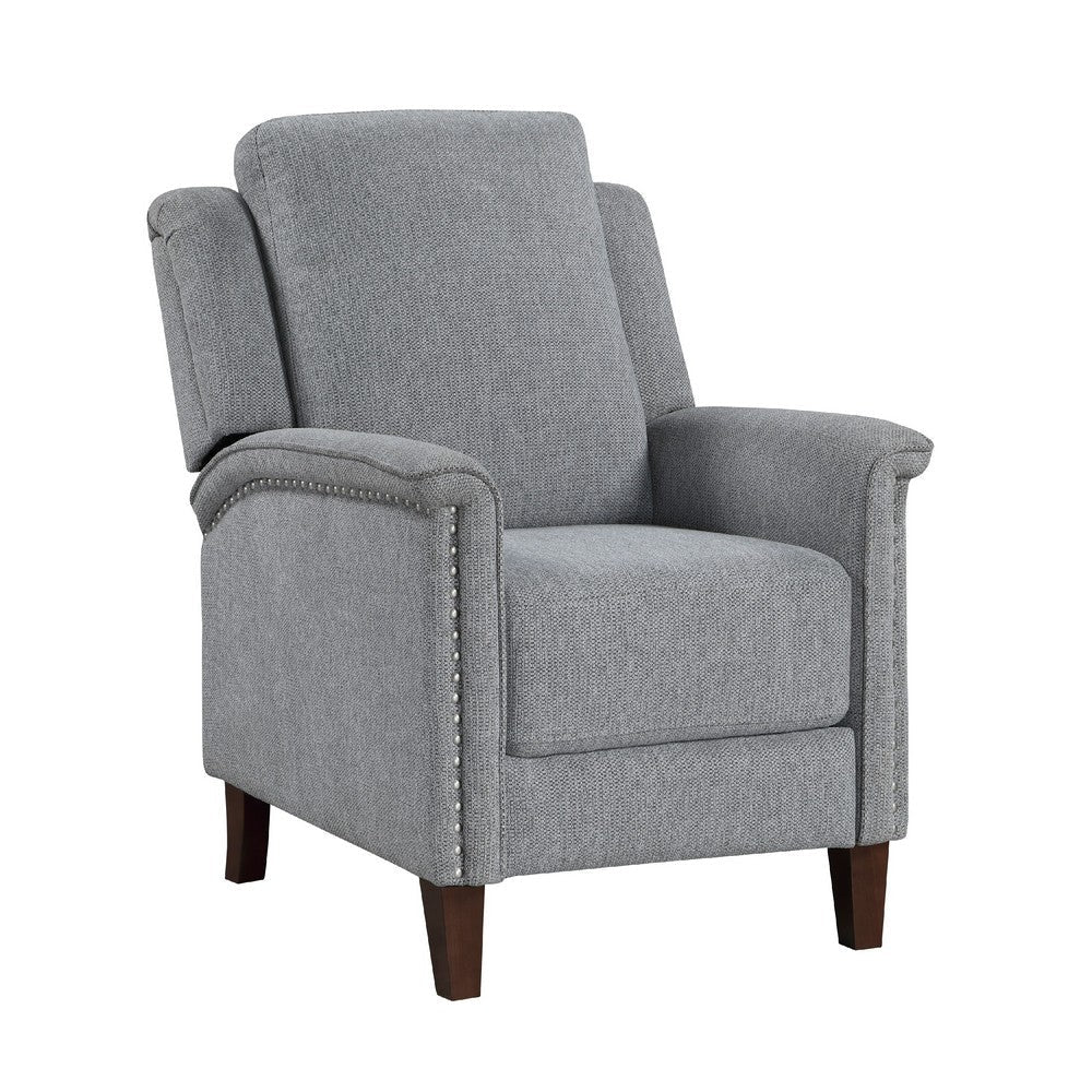 Push Back Recliner Chair | Gray Chenille | Nailhead Trim | Dark Brown BM338624