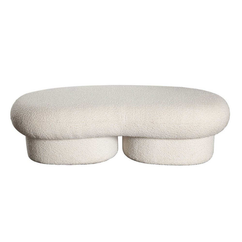 Curved Accent Bench | Solid Wood Frame & Soft Ivory Boucle Upholstery | 59’’ BM338625