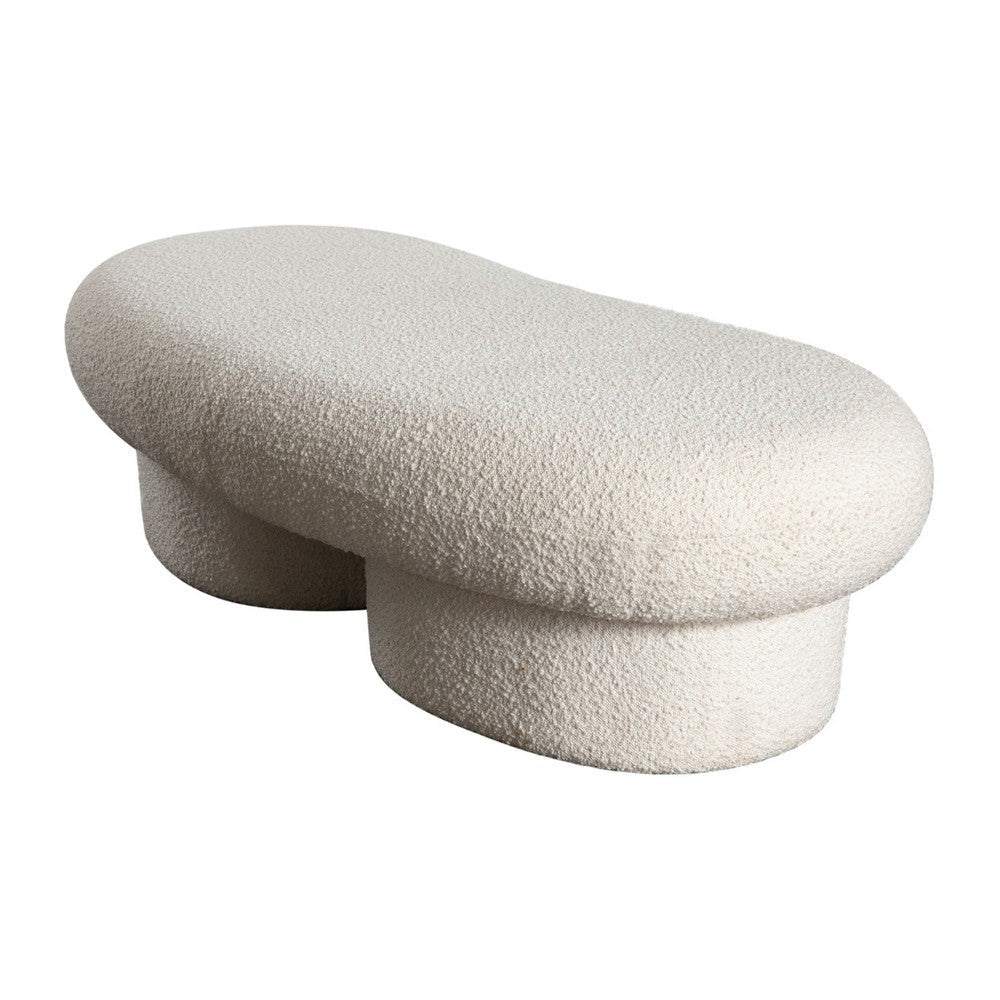 Curved Accent Bench | Solid Wood Frame & Soft Ivory Boucle Upholstery | 59’’ BM338625
