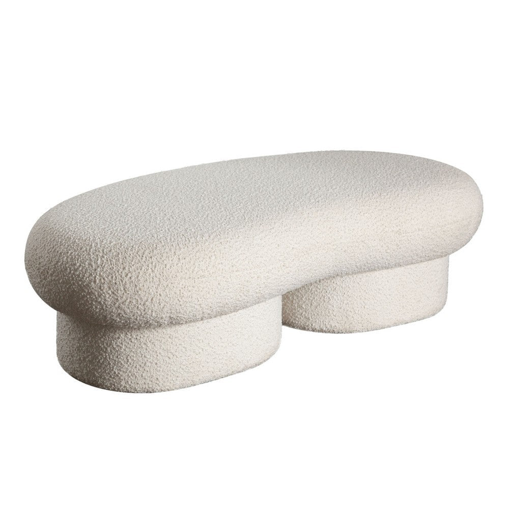 Curved Accent Bench | Solid Wood Frame & Soft Ivory Boucle Upholstery | 59’’ BM338625