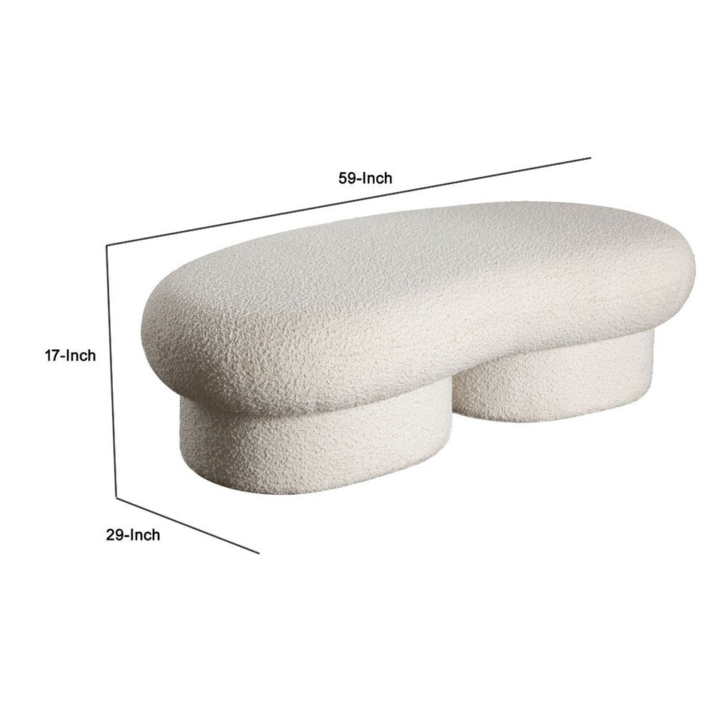 Curved Accent Bench | Solid Wood Frame & Soft Ivory Boucle Upholstery | 59’’ BM338625